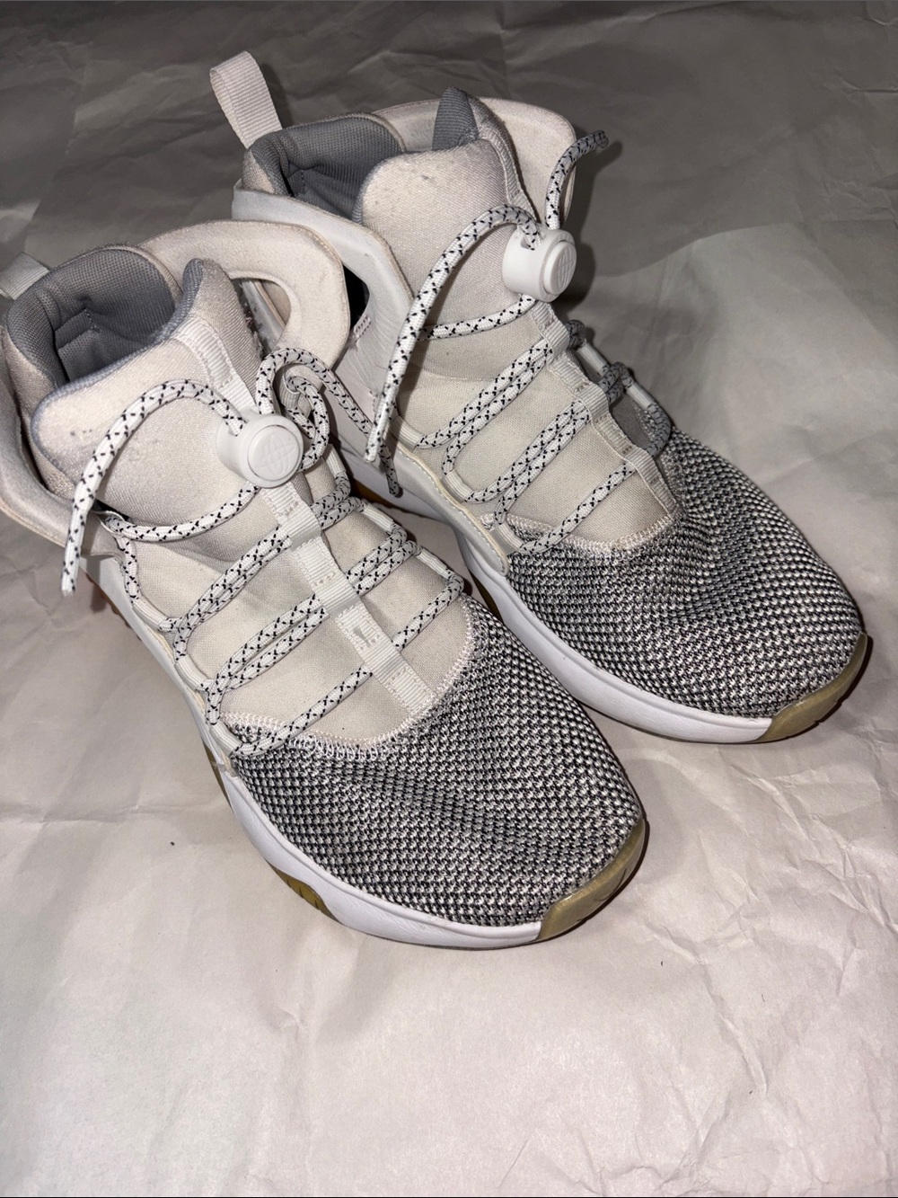 Nike Kids White and Gray Knit High-Top Sneakers